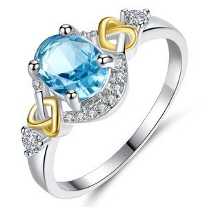 Blue Zircon silver plated Fashion Oval Sky Blue ring size 6